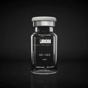 IGF-1 LR3 1MG research peptide vial by Iron Peptides